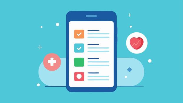 fácil de usar aplicación interfaz un teléfono inteligente interfaz presentando un intuitivo navegación menú para accediendo prueba resultados recordatorios y salud consejos.. vector