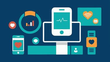 Wearable Tech A display of innovative wearable devices such as smart rings and wristbands showing realtime health metrics on their screens.. vector