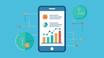 Smartphone with Health Data A smartphone displaying a health app with graphs and genetic data points emphasizing the digital aspect of precision medicine.. vector