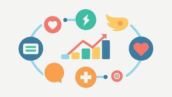 Recovery Insights A stylized chart indicating recovery scores over several days with arrows showing improvement surrounded by simplistic icons representing wellness and rest.. vector