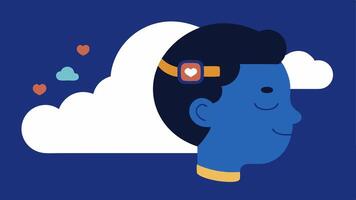 Sleep Monitoring A side profile of a patient sleeping peacefully wearing a sleep tracker band on their wrist with small dream cloud icons showing deep sleep REM sleep and heart. vector