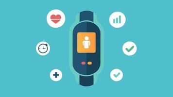 Portable Design Showcase A closeup of the tracker emphasizing its lightweight and portable design set against a background with icons of fitness and health.. vector