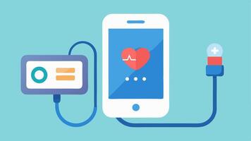 Smart Blood Pressure Monitor A userfriendly pressure cuff connected to a smartphone displaying realtime readings and graphs.. vector