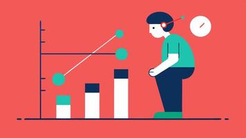 Posture Awareness Graph An abstract illustration of a graph showing time vs. posture quality with a person in the foreground interacting with their wearable to improve their. vector
