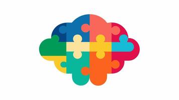 Puzzle Pieces A brain composed of colorful puzzle pieces fitting together indicating that neurotechnology helps solve complex issues related to cognition.. vector