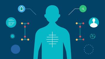 User Profile A silhouette of a person with highlights of their genetic and microbiome data around them symbolizing the customization of nutrition plans based on personal health.. vector