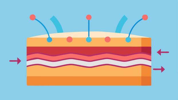 piel elasticidad atención un educativo ilustración representando el piel capas con flechas señalando a areas de mejorado elasticidad debido a ligero terapia.. vector
