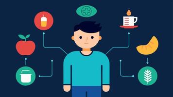These descriptions cover various aspects of personalized nutrition and biohacking in a visually engaging way.. vector