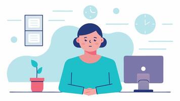 Stress Management A patient in an office setting using their smarch for stress level monitoring with expressions of relaxation highlighted by soft colors and calming lines.. vector