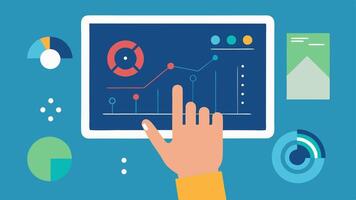 UserFriendly Interface An illustration of a hand interacting with a touchscreen device navigating through pressure charts and past readings.. vector