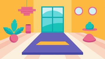 Yoga and Meditation Space A bright open room designed for yoga with mats laid out and serene decorations suggesting a peaceful environment for mindfulness and relaxation.. vector