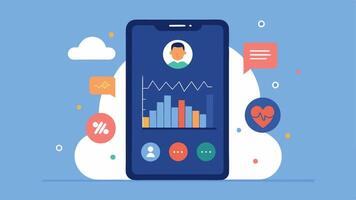 User Interface Dashboard A smartphone screen displaying a userfriendly dashboard with graphs and alerts highlighting realtime mental health data such as stress levels and mood. vector