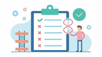 Preventative Strategies An illustration of a checklist labeled Preventative Strategies filled with actionable items like screenings lifestyle changes that are informed by genomic. vector
