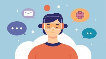 Promotions about Mental Wellness A creative poster featuring a person wearing the EEG headset with empowering text bubbles emphasizing the importance of mental health tracking and. vector