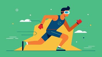 Workout Performance Metrics An athlete on a field with AR glasses providing realtime feedback on their form and technique during a sprint illustrated with graphical overlays. vector