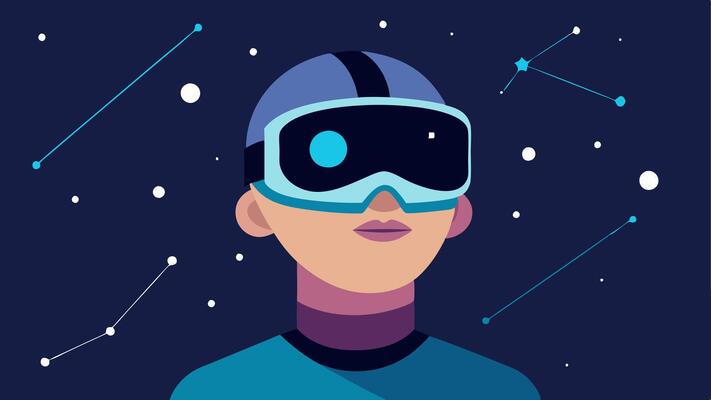 Starry Night Sky A closeup of a patients face with a VR headset gazing up at a virtual night sky filled with ling stars and constellations..