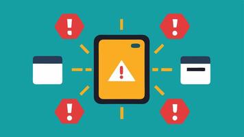 Preventive Alerts A device displaying a notification icon for health alerts surrounded by caution signs depicting the predictive capability of the device.. vector