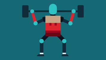 Lifting Objects An individual using a lowerbody exoskeleton to lift a heavy box showcasing the robotic arms in action while maintaining a strong stance.. vector
