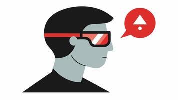 Posture Check A side view of a person wearing smart glasses with a subtle overlay indicating a slouching posture highlighted by a red warning symbol.. vector