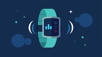 Wristband Style Tracker A sleek modern wristband device with a digital screen displaying respiratory metrics set against a futuristic background of airwaves and respiratory. vector