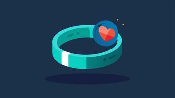 Smart Ring with Health Metrics A stylish smart ring resting on a flat surface with a glowing interface showing health tracking features like heart rate and activity levels.. vector