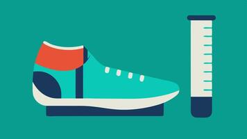 Wider Fit A pair of adaptive shoes designed with a wider toe box illustrated next to a measuring tape to highlight the spaciousness and comfort for swollen feet.. vector