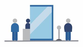 Mirror Placement An image showing a large mirror positioned at an accessible height with a broad view for people in both standing and seated positions.. vector