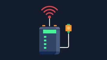 Wireless Connectivity A portable device with visible antennas and a charging port showcased with glowing signals to represent data transfer to smartphones or medical data systems.. vector