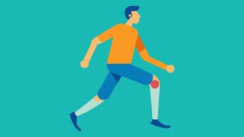 Walking Aide An illustration of a person using a prosthetic leg demonstrating a dynamic walking motion with a bright uplifting background.. vector