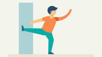 Gentle Balance A serene scene of a participant using a wall for support while practicing a standing pose symbolizing stability and balance in adaptive yoga.. vector