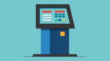 Information Kiosk An illustration of a public information kiosk with a touchscreen that has a highcontrast interface and options for audio assistance to aid all users.. vector