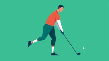 Golfing A golfer using a prosthetic leg to take a swing on the green with a focused stance and the golf club in motion.. vector