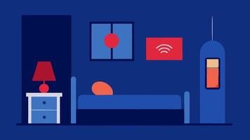 Visual Alarm System A bedroom scene illustrating a visual alarm system with flashing lights designed for alerting those with hearing impairments.. vector