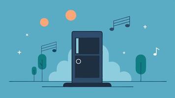 Relaxation Music Illustrate a small speaker outside the chamber perhaps with music notes indicating that calming music is being played to enhance the relaxation experience.. vector