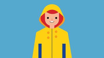 Reversible Raincoat A lightweight reversible raincoat with contrasting colors on each side shown being worn by a cheerful individual in a light drizzle.. vector