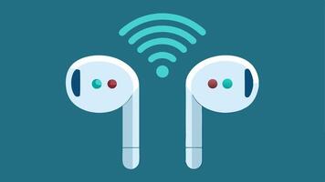 Smart Earbuds A pair of sleek wireless earbuds that include touch controls displaying communication features such as voice assistant interaction and noisecanceling abilities.. vector