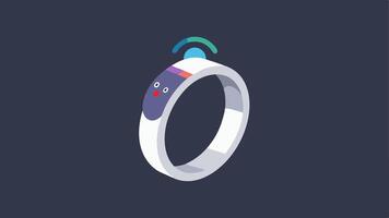Smart Ring A minimalist smart ring worn on a finger including tiny lights that change color based on hormone levels. One side of the ring shows a thermometer icon while the other. vector