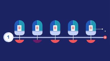 Sessions Progress A timeline view that illustrates the duration and process of a hyperbaric session with countdown numbers and visual markers for each stage.. vector