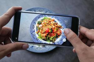 Capturing a Vibrant and Colorful Dish with a Smartphone for Sharing and Enjoyment photo