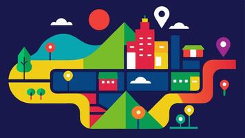 ColorContrast Mapping A graphic showing a digital map with bold colors highlighting accessible paths landmarks and facilities ensuring high visibility.. vector
