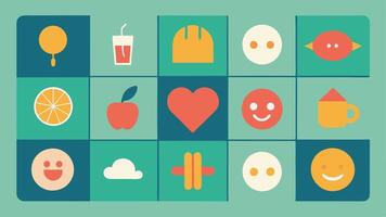Communication Board A grid layout featuring expressive symbols and images including icons for food help and play allowing users to easily communicate their needs and preferences.. vector