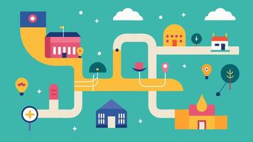 Festival Map with Accessibility Features An illustrated map showcasing accessible routes stages restrooms and services making navigation easier for everyone.. vector