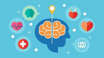 Diverse Representation A wall filled with illustrations of different mental health icons e.g. brain heart that visually represent the diverse clients served by the mental health. vector