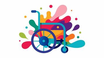 Artistic Wheelchair A wheelchair covered in vibrant abstract art including splashes of paint and swirling patterns appealing to creative individuals.. vector