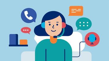 Crisis Support A caring professional providing support on a phone call showing visual cues for communication that are accessible to a hearingimpaired individual such as captions.. vector