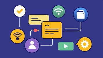 Accessible Features Menu An illustrated menu showcasing important accessibility features like texttospeech and enlarged buttons with icons representing each feature.. vector