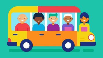 Diverse Passengers A representation of various passengers different ages ethnicities and abilities happily entering a brightly colored ridesharing vehicle together.. vector