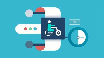 Adaptive Fitness Tracker A fitness tracker on a wrist with adjustable ss for different arm sizes and an interface showing daily activity stats for wheelchair users.. vector