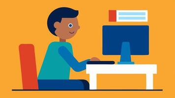 Assistive Technology at Work A focused individual using a computer with assistive technology like a screen reader or adaptive keyboard at an inclusive workplace environment.. vector