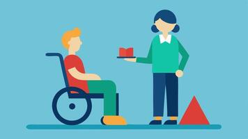 Driver Training An image showing a driver receiving training to assist wheelchair users with a trainer demonstrating proper techniques for helping passengers.. vector